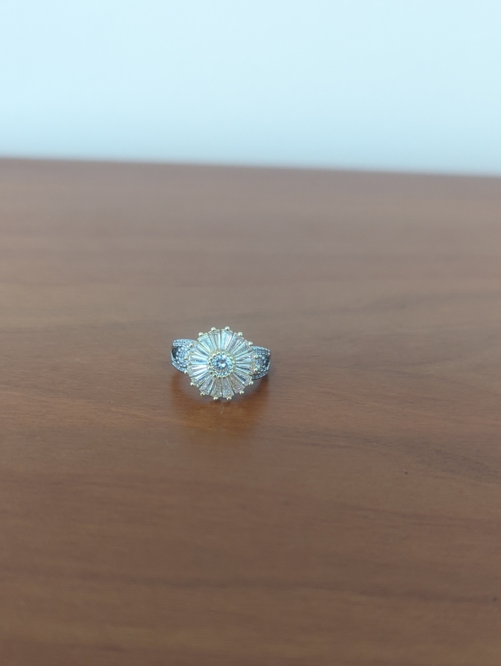Silver Floral Halo Ring with Clear Stones - Women Jewelry